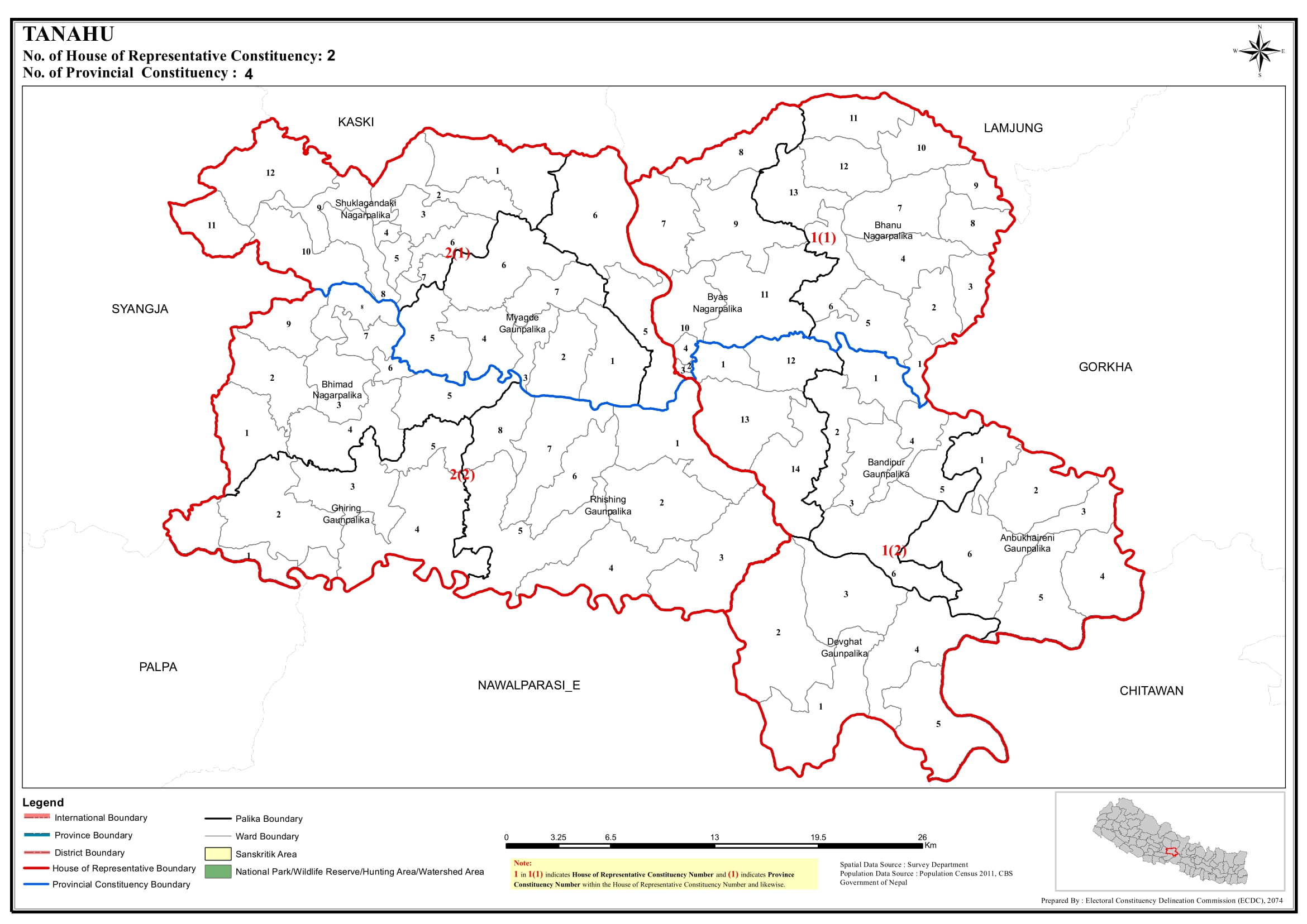Detailed Map of Tanahun District Constituencies and Municipalities
